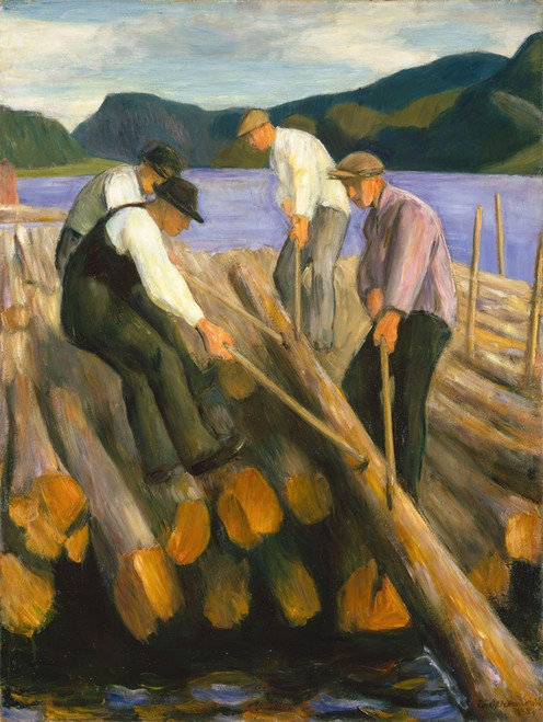 Digital Print - Men working on a Timber Boom by Erik Werenskiold