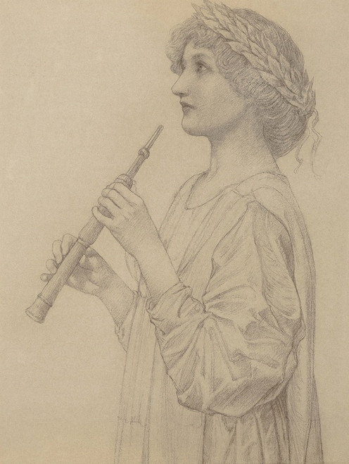 Digital Print - Study of a girl wearing a laurel wreath, playing a recorder by Henry Ryland