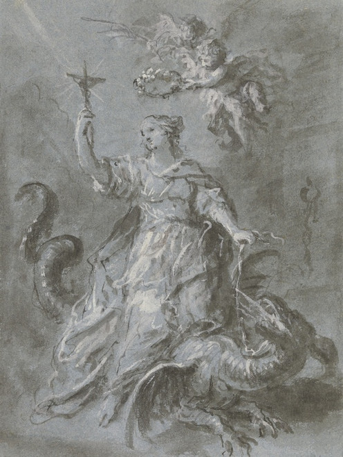 Digital Print - Die Heilige Margarethe auf dem Drachen, von zwei Engeln gekrnt by Martin Johann Schmidt