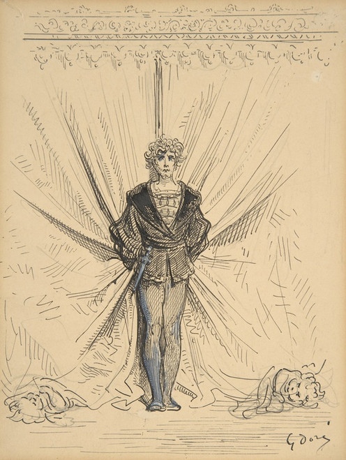 Digital Print - A Costumed Actor in Front of a Curtain by Gustave Dor