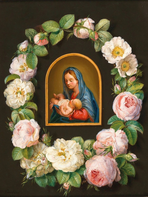Digital Print - Mary with the Child in a Garland of Roses by Pauline von Koudelka-Schmerling Digital Print - Mary with the Child in a Garland of Roses by Pauline von Koudelka-Schmerling