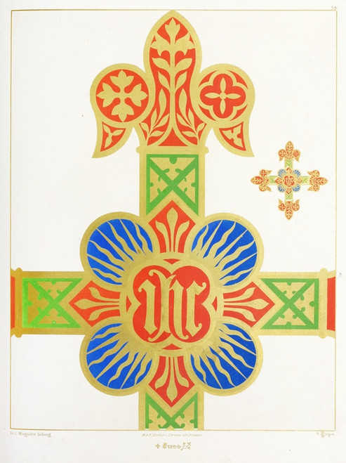 Digital Print - A Cross for a Frontal or Vestment, with the Holy name in a Quatrefoil by Augustus Pugin