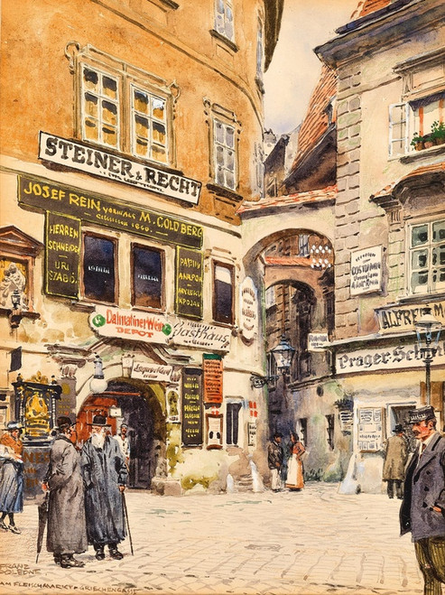 Digital Print - Fleischmarkt in Vienna with figural staffage and a view into Griechengasse by Franz Poledne