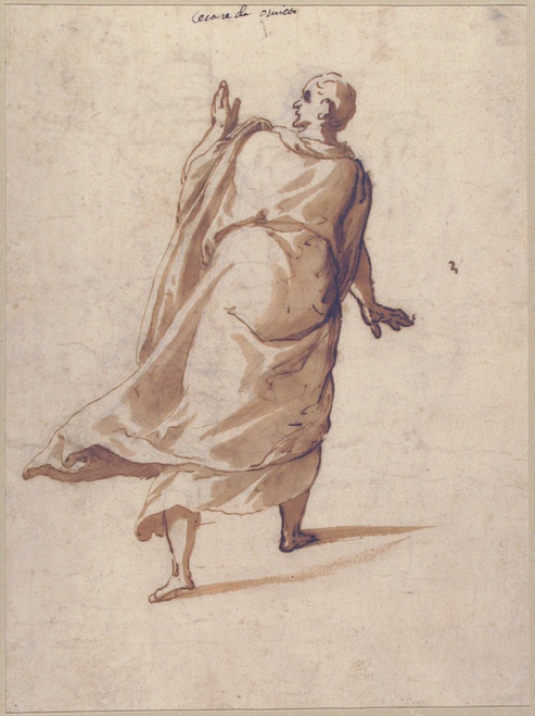 Digital Print - Back View of a Standing Man in a Long Cloak by Cesare Nebbia