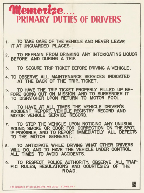 Digital Print - Primary Duties of Drivers by U.S. Information Agency
