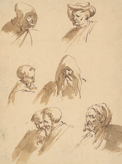 Digital Print - Seven Male Heads by Sebastiano Ricci