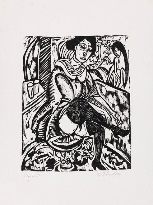 Digital Print - Frau Schuh zuknpfend by Ernst Ludwig Kirchner