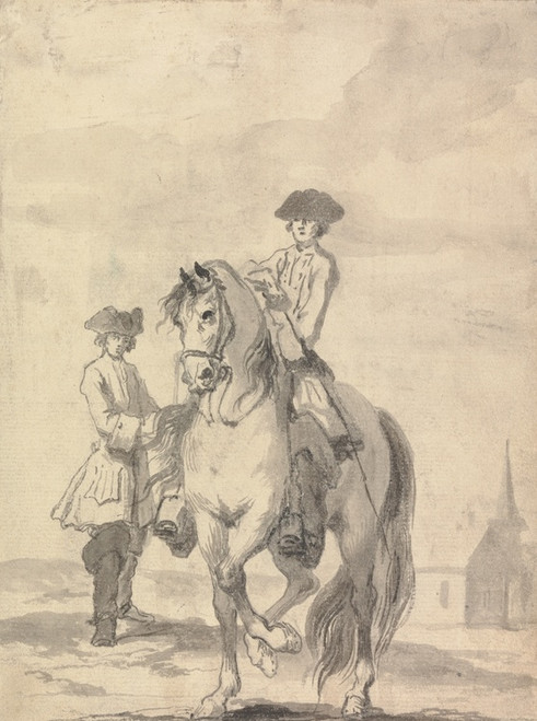 Digital Print - The Passage to the Right Aided by the Rider's Rod & the Master Holding the Alonge; Engraved as plate 10 in Twenty Five Actions of the Manage Horse... by John Vanderbank