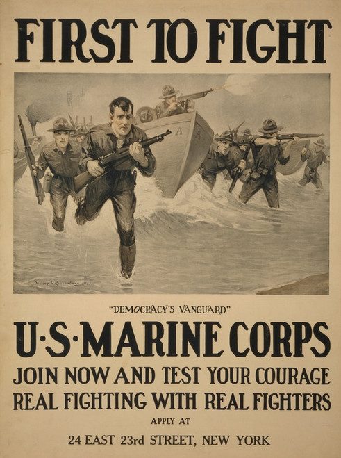 Digital Print - First to fight - 'Democracy's vanguard' U.S. Marine Corps - Join now and test your courage - Real fighting with real fighters by Sidney Riesenberg