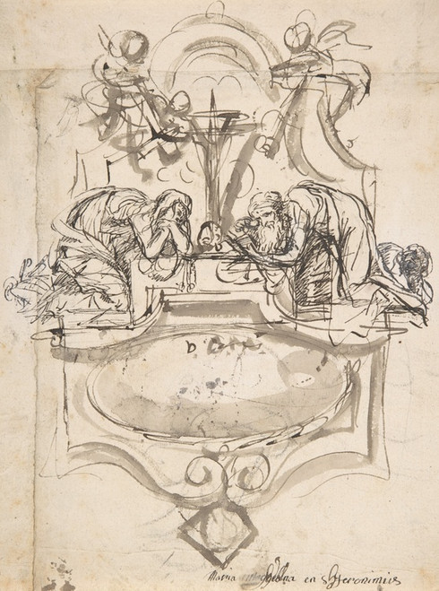 Digital Print - Design for a sepulchral monument with Mary Magdalen and Saint Jerome by Pieter Verbruggen the Younger