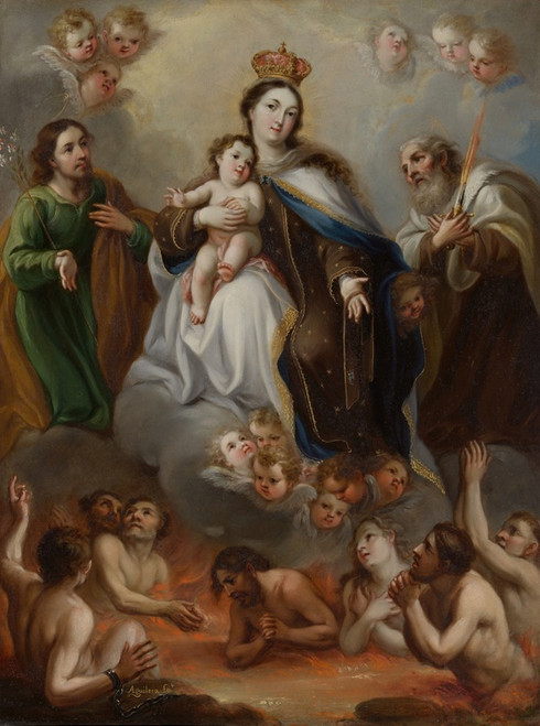Digital Print - The Virgin of Carmen and the Souls of Purgatory with St. Joseph and the Prophet Elijah by Juan Francisco de Aguilera