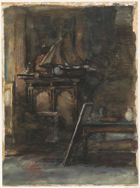 Digital Print - Het atelier van H.W. Mesdag, met twee modellen van zeilschepen by Barbara Elisabeth van Houten