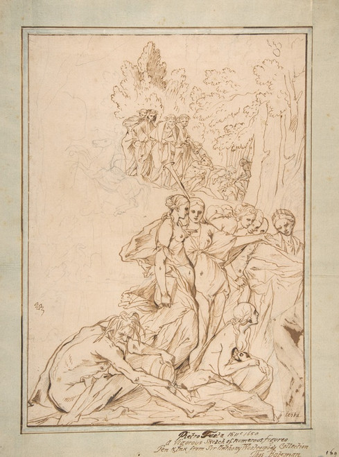 Digital Print - Allegorical Figures on Mount Parnassus; Study for the etching Triumph of Painting by Pietro Testa