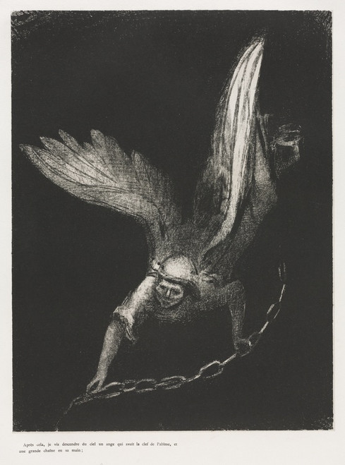 Digital Print - And I Saw an Angel Coming Down from Heaven, Having the Key of the Bottomless Pit and a Great Chain in His Hand by Odilon Redon