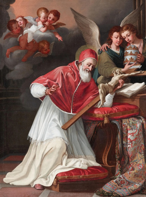 Digital Print - Saint Pius V and the miracle of the Crucifix by Roman School