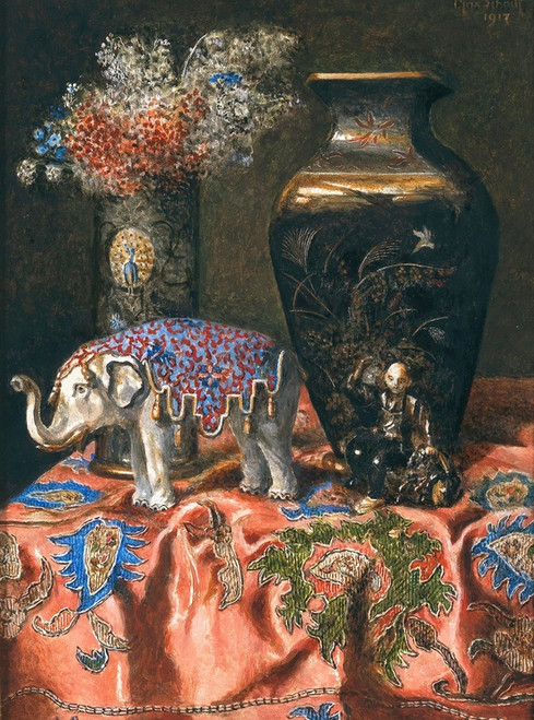 Digital Print - Still Life with a Japanese Vase and an Elephant by Max Schdl