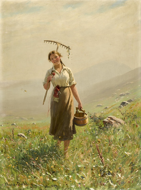 Digital Print - A Young Woman In The Meadow by Hans Dahl