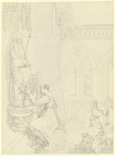 Digital Print - Gretchen im Klosterhofe kniend vor der Mater Dolorosa by Peter von Cornelius