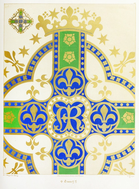 Digital Print - A Cross for a Frontal or Vestment, with Fleur-de-lis, Crowns and Stars by Augustus Pugin