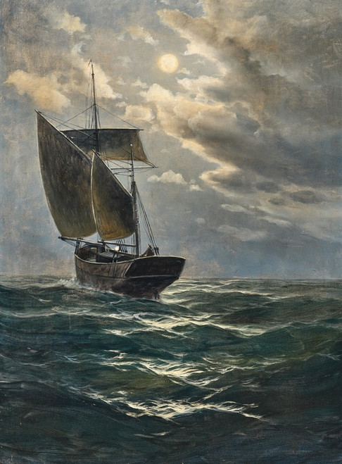 Digital Print - Fishermen in the moonlight by Max Jensen