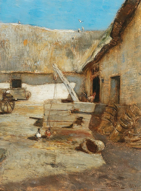 Digital Print - Chickens in a Farmhouse Courtyard by Rudolf Ribarz