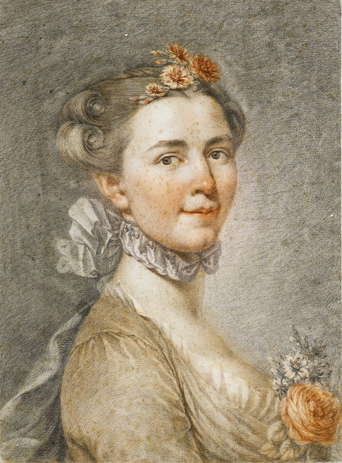 Digital Print - Portrait Of A Lady With Flowers In Her Hair And Bodice by German School