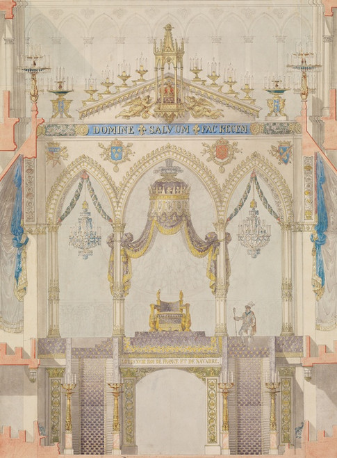 Digital Print - Interior Elevation of Reims Cathedral with the Rood Screen and Throne for the Coronation of King Louis XVIII by Charles Percier