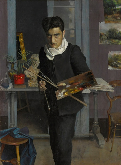 Digital Print - Self-portrait of the artist in his studio by Julio Romero De Torres