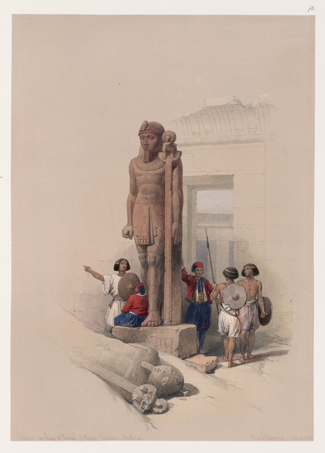 Colossus in front of Temple of Wady Saboua [Wadi al-Sabua], Nubia. (1846-1849) by David Roberts Art Print Download