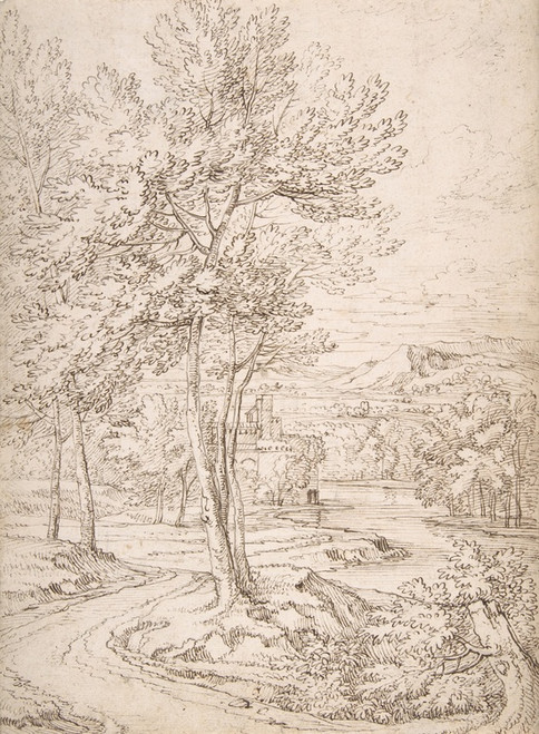 Digital Print - Classical Landscape with a Building and a River by Abraham Genoels II
