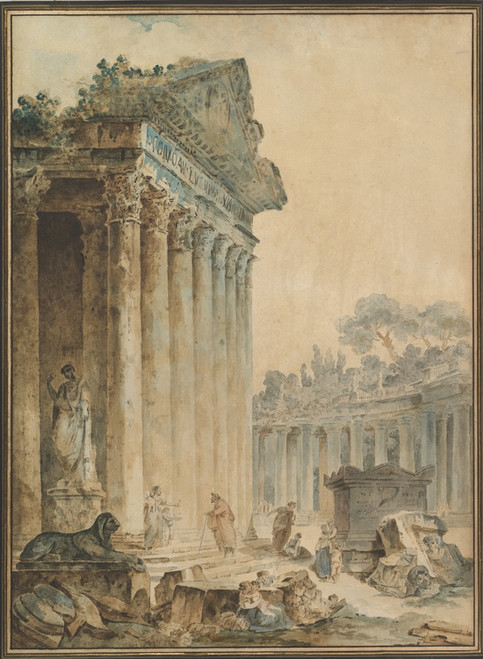 Digital Print - Capriccio with an Ancient Temple by Hubert Robert