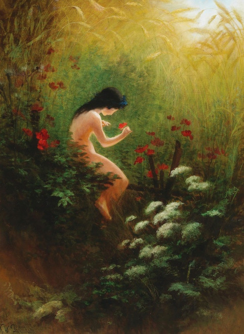 Digital Print - A girl with a flower by Karl Wilhelm Diefenbach