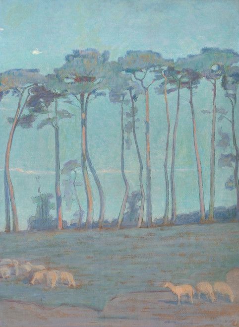 Digital Print - Paysage bleu aux moutons by Henri Rivire