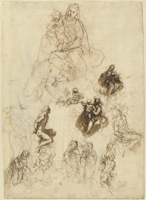 Digital Print - Studies of the Virgin and Child with Saints by Jacopo Palma il Giovane