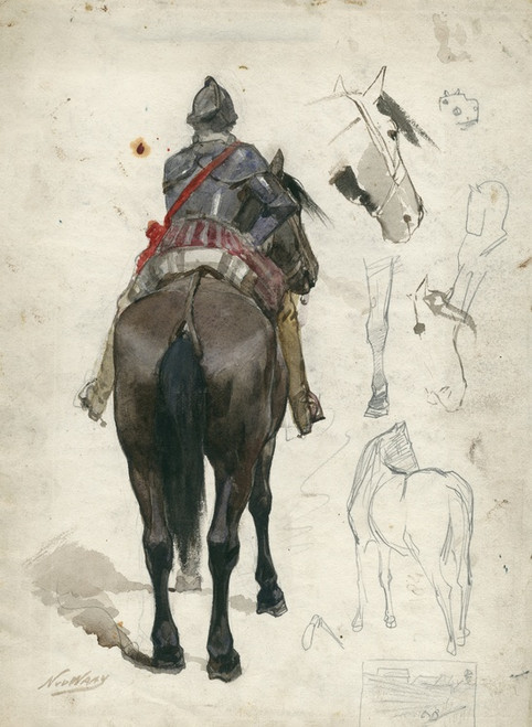 Digital Print - Krijgsman te paard op de rug gezien by Nicolaas van der Waay