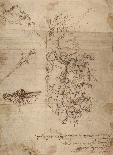 Digital Print - Study for a Judgment of Paris and Other Figure Studies by Salvator Rosa
