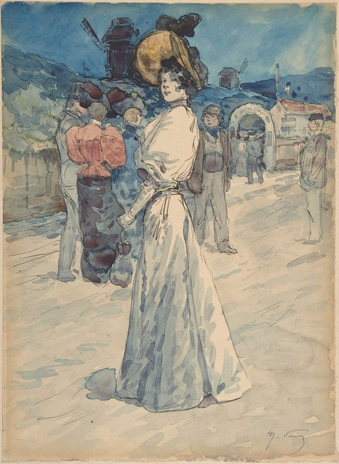 Digital Print - A Parisienne Outside the Moulin de la Galette by Henri Somm