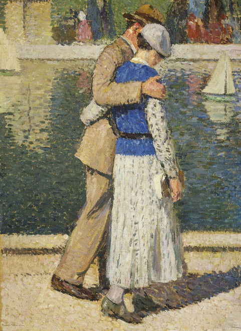 Digital Print - un couple marchant le long du bassin du Luxembourg by Henri Martin