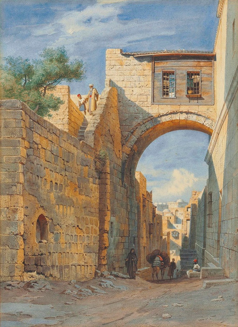 Digital Print - Street Scene In Jerusalem by Carl Friedrich Heinrich Werner
