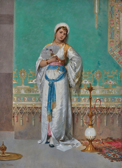 Digital Print - Portrait of an oriental woman with a fan by Francesco Beda