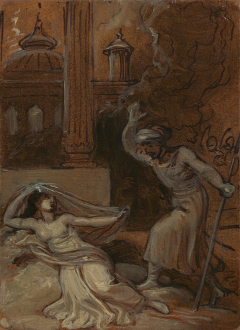 Digital Print - Illustration for an Eastern Romance, possibly 'The Arabian Nights' (with female figure reclining at left) by Robert Smirke