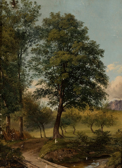 Digital Print - View with a bridge over a creek by Jan Nepomucen Glowacki