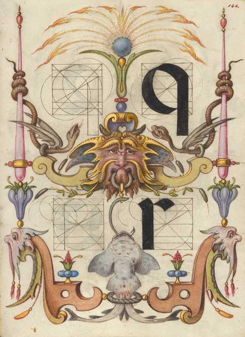 Digital Print - Guide for Constructing the Letters q and r by Joris Hoefnagel