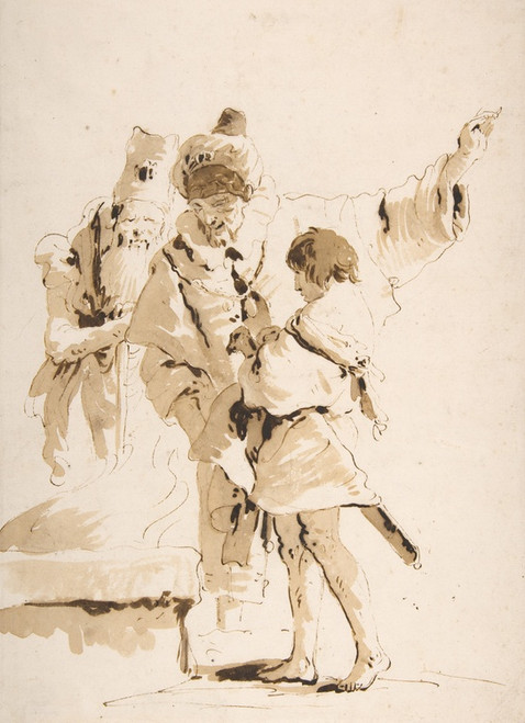 Digital Print - Scherzo di Fantasia; Two Standing Orientals and a Standing Youth with a Sword by Giovanni Battista Tiepolo
