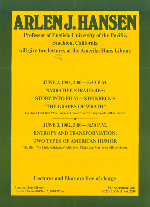 Digital Print - Arlen J. Hansen, Professor of English, University of the Pacific, Stockton, California, will give two lectures at the Amerika Haus Library by U.S. Information Agency