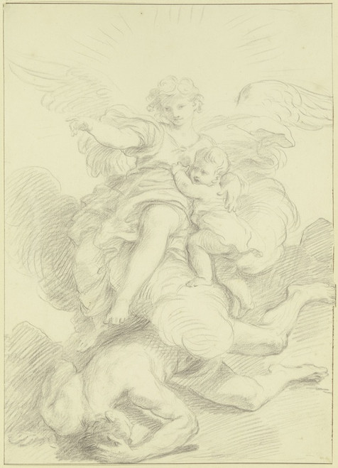 Digital Print - Ein Schutzengel hlt ein Kind in seinen Armen, zu seinen Fen ein gestrzter Mann by Carlo Maratta