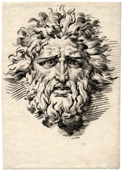 Digital Print - Head of a bearded man with a frightened expression by David Humbert de Superville