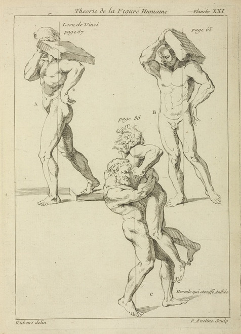 Digital Print - Four male figures; two bearing large books on their shoulders and the other two wrestling by Peter Paul Rubens