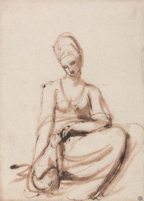 Digital Print - Seated Woman Feeding an Animal by George Romney