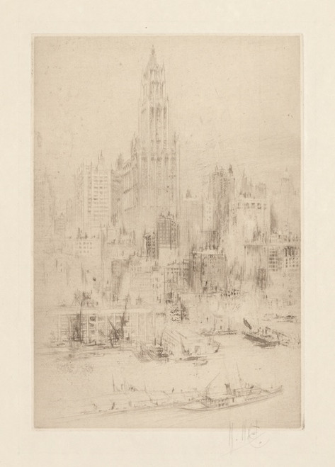 Digital Print - Downtown Manhattan from the East River, with the Woolworth Building by William Walcot